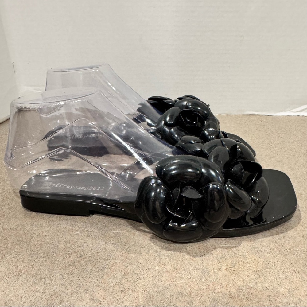 Jeffery Campbell Fleuris Black Jelly Flip Flop Thong Sandals Size 9 Slip On - Picture 7 of 9